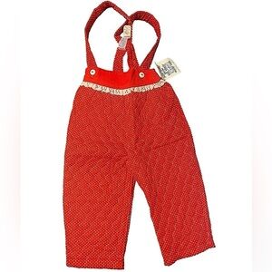 Vintage 60s carters Baby Girl Outfit Red Polk Dot pants quilted eyelet Romper